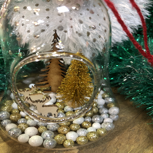 Glass Bell Bauble Gold Tree/Deers